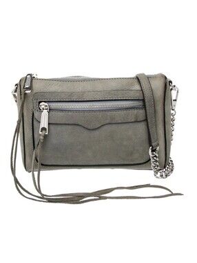 Rebecca MINKOFF Gray Leather Crossbody Bag with Chain Strap